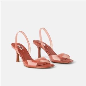 Coral red heeled sandals